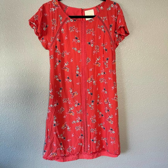 ModCloth Butterfly Sleeve Floral Print Open Embroidery Raw Hem Women's Dress Lrg - Picture 11 of 11